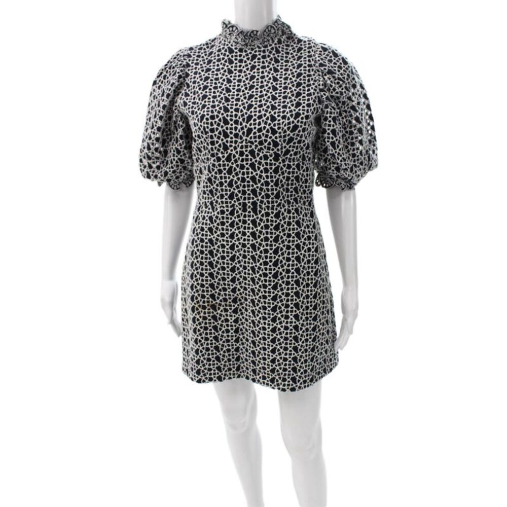 Acler Women Multicolor Linen Geometric Mockneck Mini Dress Short-Sleeve Size 4